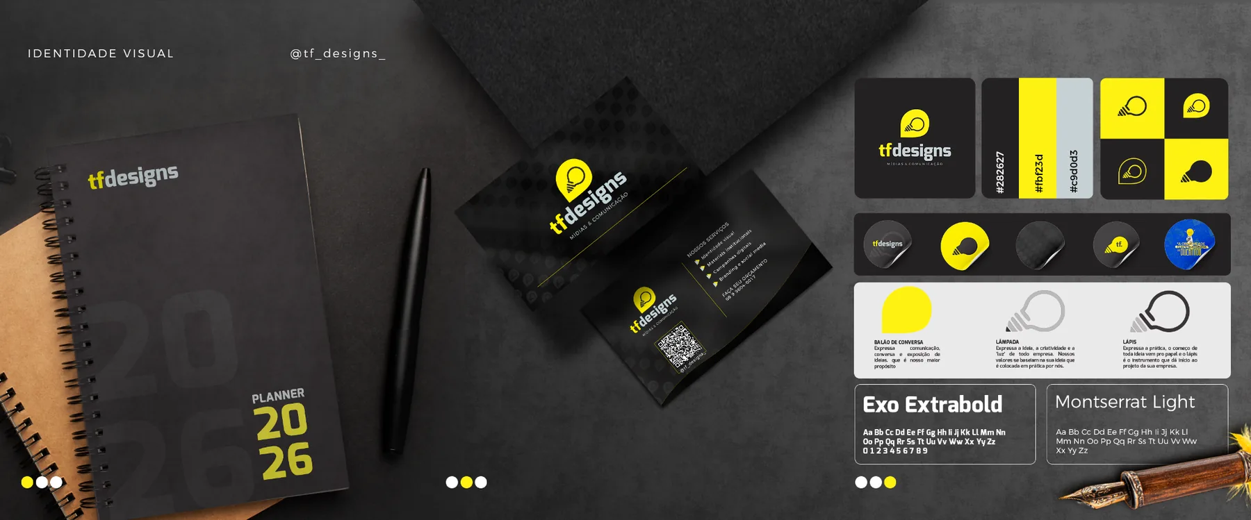 Identidade visual e aplicações da marca TF Designs